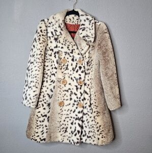 Vtg Collins Aikman Leopard Peacoat Faux Fur Quilted Liner Wood Button